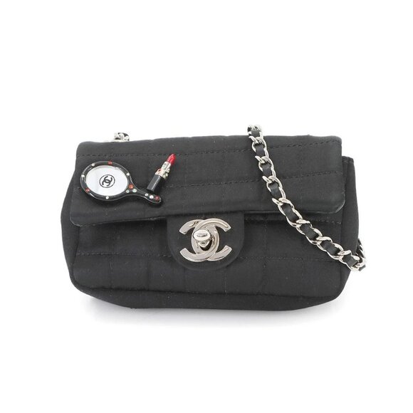 CHANEL Chocolate bar Lipstick Mini Chain Shoulder Bag Satin Black - Picture 1 of 9